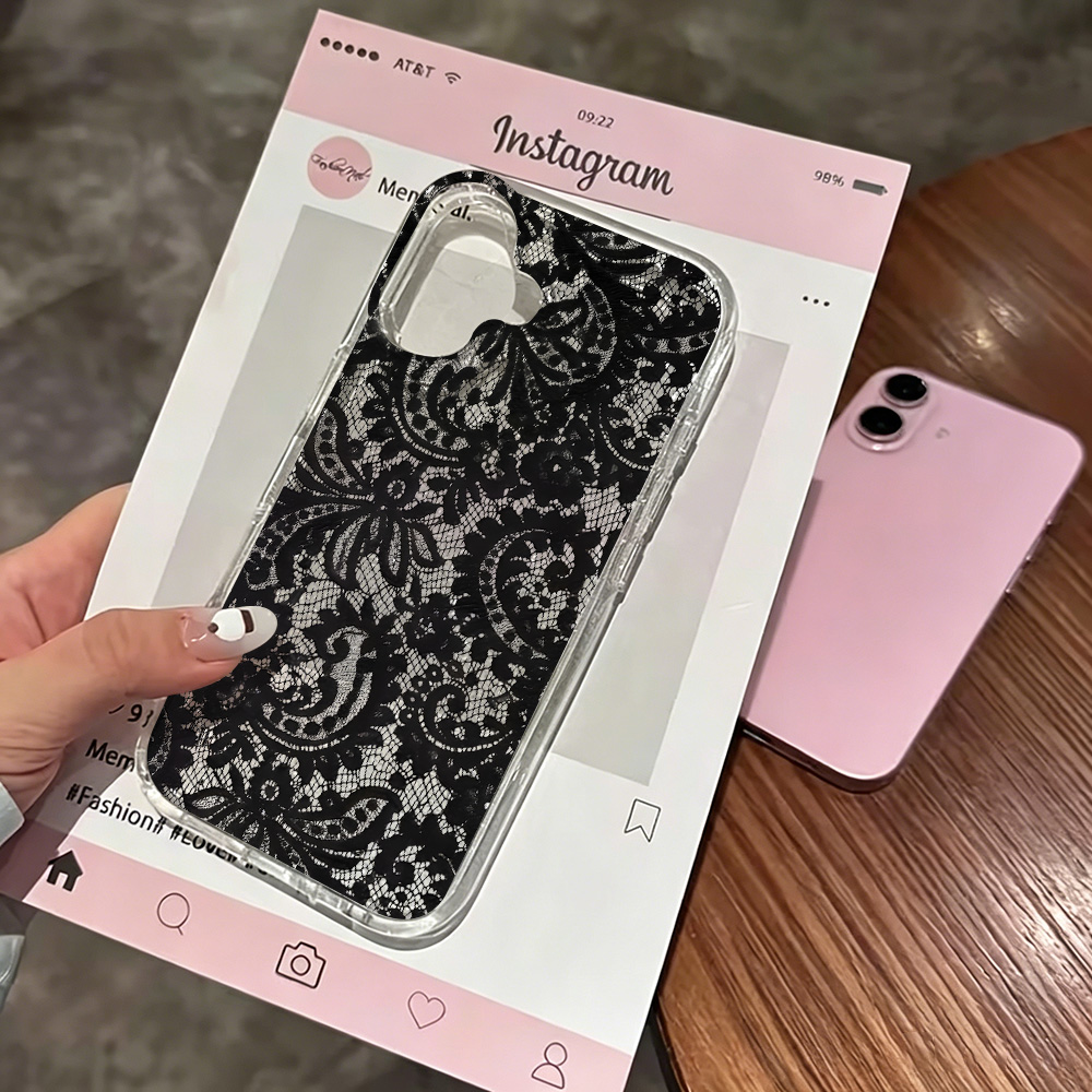Clear Shockproof Bumper Case - Etui na telefon z koronkowymi kwiatami